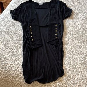 Free People Black Blouse with Gold Buttons